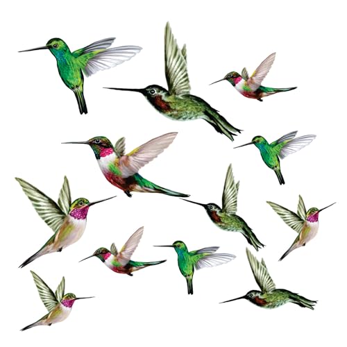 12-Pack Hummingbird Window Clings – Anti-Collision Bird Strike Decals for Glass Safety – Static Cling, Double-Sided, 100% Reusable & Made in USA (Realistic Multi-Color) - size: 12 Count Standard Hummingbirds