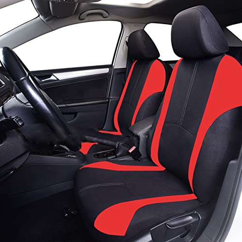 AICEL 9 Piece Car Seat Covers Full Set, Front and Rear Split Bench Auto Seat Protectors, Two-Tone Washable Automotive Seat Covers Universal Fit for Most Cars, Sedan, Truck, SUV - color: Red