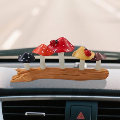 Cute Mushroom Car Dashboard Decoration, Resin Cartoon Plant Auto Center Console Ornament, Funny Vehicle Interior Decorative Accessory for Car Home Office Desk (Red) - color: Red