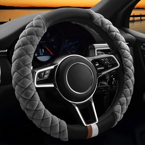 Cxtiy Fluffy Steering Wheel Cover Women Men Plush Steering Wheel Warmer for Winter Soft Fuzzy Luxury Car Accessories (A-Gray) - color: gray