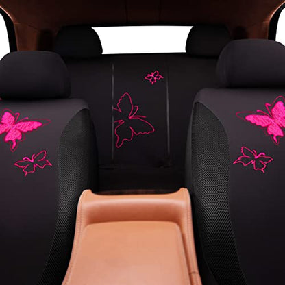 Flying Banner Butterfly car seat Covers ful Set Fashion Universal Lady Woman Female Rear Bench Split Colorized (Black Rose Red, Full Set - Lace) - color: Black Rose Red Lace, size: Full set