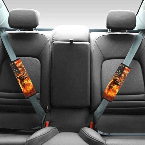 Dolyues Patriotic Seat Belt Cover Pad American Flag Deer Fire Print Seatbelt Covers for Women Universal Fit for Most Cars SUV Truck Sedan Full Set of 2 - color: American Flag Deer Fire