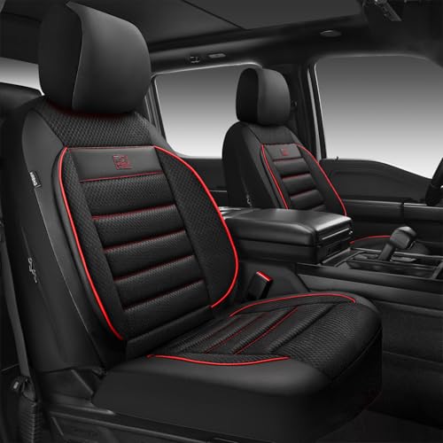 CAR PASS 3D Foam Leather Car Seat Covers Two Front Seats only, Air Mesh Thick Seat Covers, All Weather Car Seat Cover Comfort & Protection for Truck,SUV,Sedan,Van, Airbag Compatible Red - color: Black Red Front