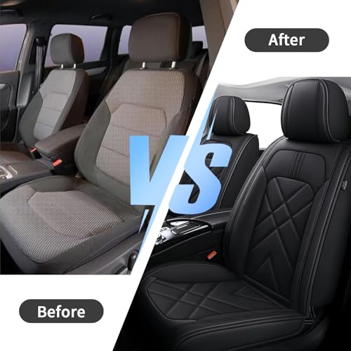Faux Leather Custom Fit Seat Covers Compatible with Nissan Frontier 2007-2026 Full Set 5 Seats, Airbag Compatible, Black - color: #068-Black, size: 5 Seats