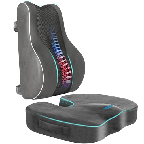 CloudBliss Ergonomic Lumbar Support Pillow Seat Cuhsion - Memory Foam for Lower Back Pain Relief, Adjustable Straps & Mesh Cover for Office, Gaming, Car Seat (Grey) - color: Grey