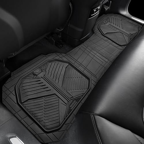 CAR PASS Heavy Duty Rubber Rear Car Mat, Deep-Dish Odorless Car Floor Mats All Weather, Universal Trim-to-Fit for SUVs Trucks Sedans, Waterproof Anti-Slip, Black - color: Rear Only Black