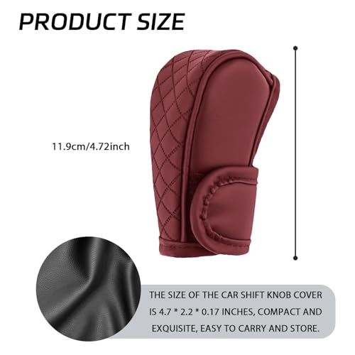 Car Shift Handle Transmission Knob Cover Accessories, Eco-Leather Car Shift Cover, Center Console Magic Tape Gear Lever Protector Universal for Most Cars(Wine Red) - color: Wine Red