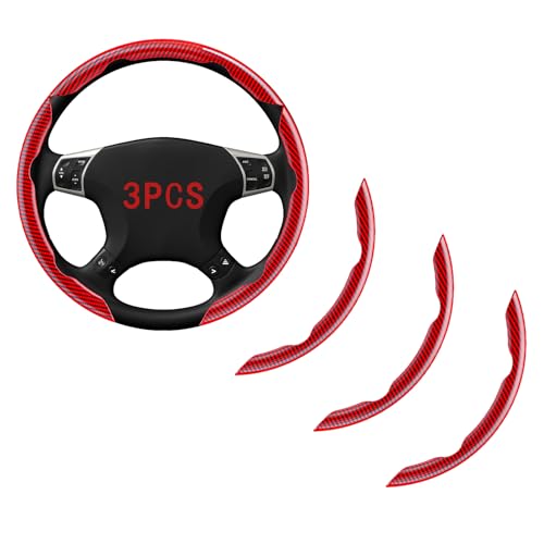 FOAN Steering Wheel Covers, 3PCs Carbon Fiber Anti-Skid Clip on Car Steering Wheel Cover Protector Universal for Most Car, Red - color: RED