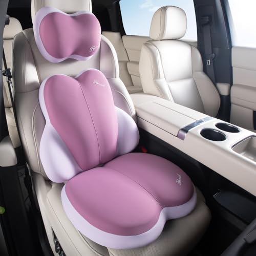 3 PCS Seat Cushion for Carseat Lumbar Support Pillow Car Neck Headrest Pillows Ultrathick Memory Foam Seat Pads Pressure Relief Back Cushion for Office Chair(Purple) - color: Purple, size: Cushion+lumbar+headrest