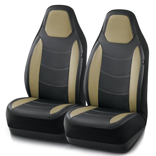 Road Comforts Car Seat Cover, Leather Seat Covers, Automotive High Back Front Car Seat Covers, Airbag Compatible, Universal Fit for Most Cars (Beige) - color: Beige, size: Front Seat