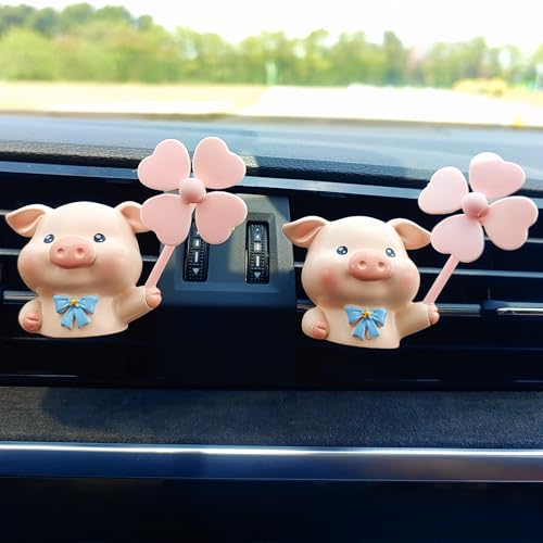 Cute Car Air Freshener Vent Clips, 3D Animal with Mini Fan Diffuser Vent Clip, Air Conditioning Decoration Car Accessories for Women and Men - color: 2 Pigs