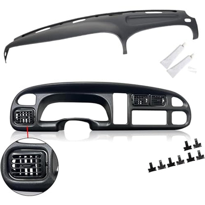 ECOTRIC Dash & Bezel Cover Compatible with 1998-2002 Dodge Ram 1500 2500 3500 Trucks Black Dashboard Bezel Replacement W/Vents & Grey Dash Cover (You Will Receive 2 Packages) - size: Dash Bezel W/ Vents & Dashboard Cover
