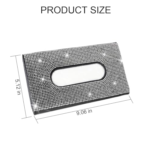 Bling Car Tissue Holder for Sun Visor, Crystal Rhinestone Leather Vehicle Paper Towel Case, Glitter Diamond Auto Napkin Clip Accessories for Women, Universal for SUV, RV, Truck (White/Black) - color: White+black