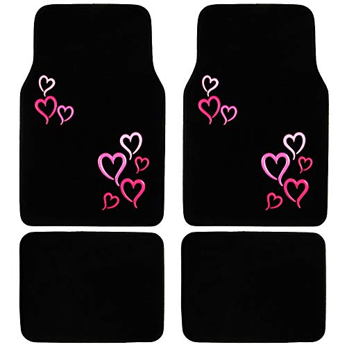 BDK MT-403-PK Design Carpet Car Floor Mats Front and Rear Full Set with Rubber Backing-Universal Fit, 4 Piece, Pink and Red Hearts - color: Pink and Red Hearts