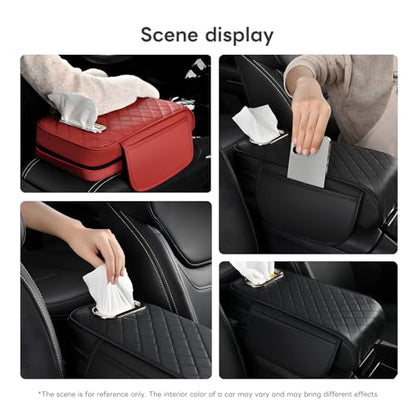 Car Armrest Pad, Universal Armrest Cushion Pad, Leather Armrest Box Pad - color: Without cup holder, Brown