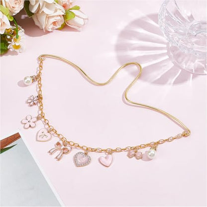 Rearview Mirror Hanging Ornament Pink Car Charm with Bow Heart Flower Pearl Aluminum Cute Feminine Aesthetic Rearview Mirror Hanging Accessories Car Decor Gift for Women - style: Heart