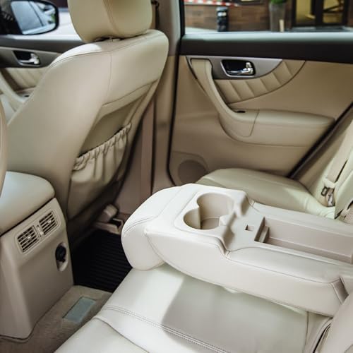 Car Trash Can Portable and Hanging 6.3" Length 3.9" Width 7.1" Height Trash Bin Fabric Beige White 1 Pcs - color: Beige White
