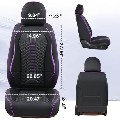 Coverado Car Seat Covers Front Seats, Nappa Leather Black&Purple Car Seat Cover, Automotive Seat Covers, Waterproof Driver Seat Protector, 2 Pack Front Seat Cover Car Seat Cushion Fit for Most Cars
