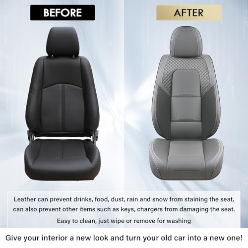 Coverado Car Seat Covers Front Seats, 2 Piece Car Seat Protector with Removable Headrest, Nappa Leather Breathable Front Seat Cushion Side All Wrapped Universal Fit Truck Automotive Most Cars Gray - color: Nappa-Gray, size: Front
