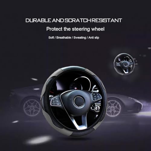 Ultra Fine Carbon Fiber Leather Steering Wheel Cover, Anti Slip and Sun Protective Protect The Steering Wheel, Easy to Install,Universal of 14.5"-15" (Grey) - color: Grey