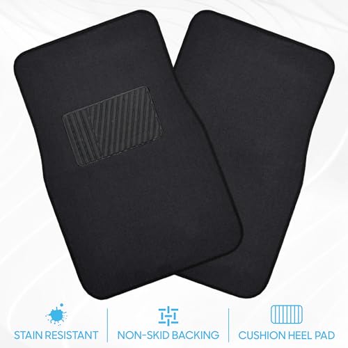 BDK Classic Carpet Floor Mats for Car & Auto - Universal Fit -Front & Rear with Heelpad (Black) - 45142