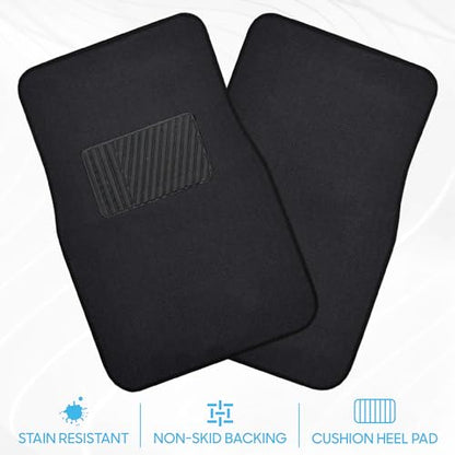 BDK Classic Carpet Floor Mats for Car & Auto - Universal Fit -Front & Rear with Heelpad (Black) - 45142