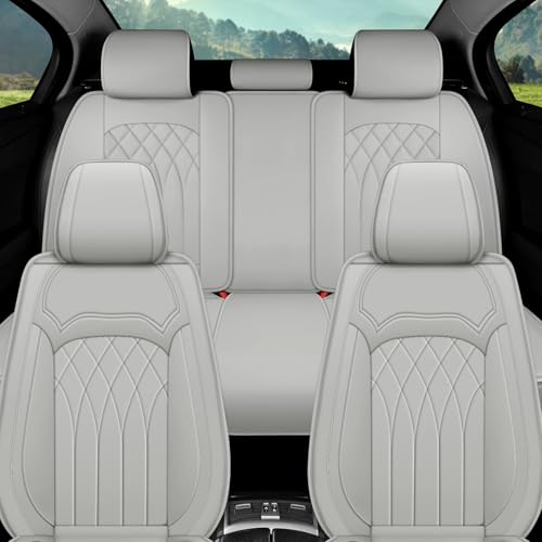 Car Seat Covers Full Set, 5 Seat Covers for Cars, Car Seat Protector Waterproof, Luxury Leather Car Seat Cushion, Car Seat Covers Front Seats and Back Fit for Most Cars (Gray, Full Set) - color: Gray