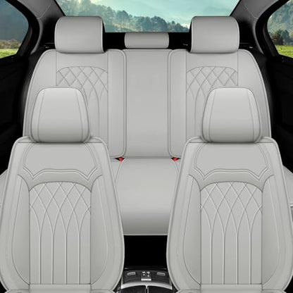 Car Seat Covers Full Set, 5 Seat Covers for Cars, Car Seat Protector Waterproof, Luxury Leather Car Seat Cushion, Car Seat Covers Front Seats and Back Fit for Most Cars (Gray, Full Set) - color: Gray