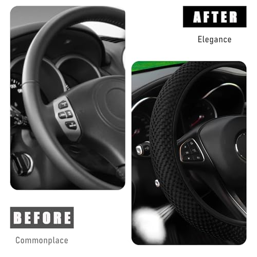 Wevdn Elastic Stretch Steering Wheel Cover, 15"×15" Microfiber Breathable Ice Silk Steering Wheel Protector, Anti-Slip Elastic Steering Wheel Cover for Men Women, Car Accessories (Black) - color: Black