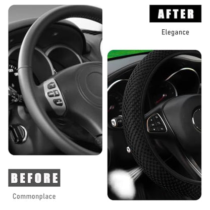 Wevdn Elastic Stretch Steering Wheel Cover, 15"×15" Microfiber Breathable Ice Silk Steering Wheel Protector, Anti-Slip Elastic Steering Wheel Cover for Men Women, Car Accessories (Black) - color: Black
