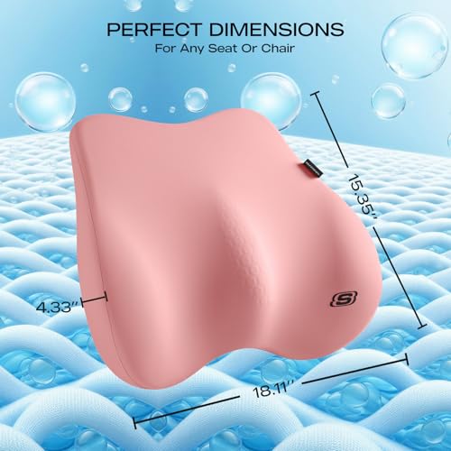 Skechers Lumbar Pillow Premium Gel & Memory Foam, Lumbar Support Pillow for Office,Chair Lower Back Pain Relief Lumbar Pillow,Ergonomic Back Support Pillow for Office Chair,Car,Home,Travel,Pink