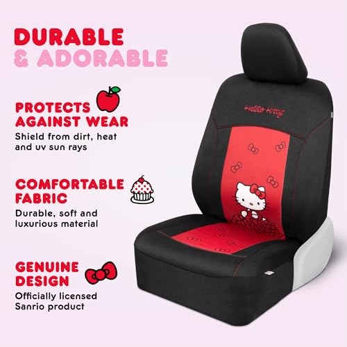 Hello Kitty Car Seat Covers - Stylish Black and Red Front Seat Covers with 4PC Carpet Car Floor Mats - Universal Fit for Cars, SUVs & Trucks - Black with Red Bow & Hello Kitty Print - color: Covers & Carpet Mats-Pink, style: Hello Kitty