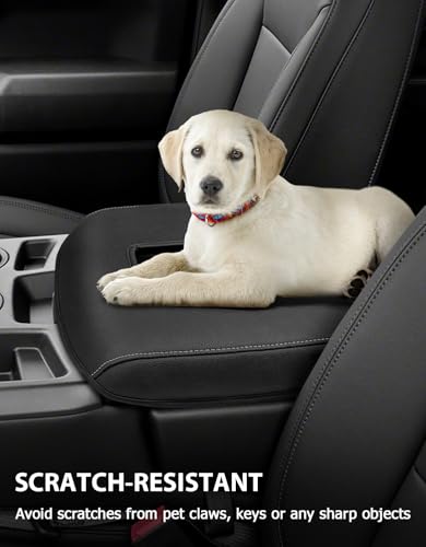 Center Console Cover for 2019-2026 Chevy Silverado & GMC Sierra 1500 2500 3500 HD Accessories, 40/20/40 Jump Seat, Vinyl Leather Arm Rest Protector, Anti-Scratch, Black Gray Stitching