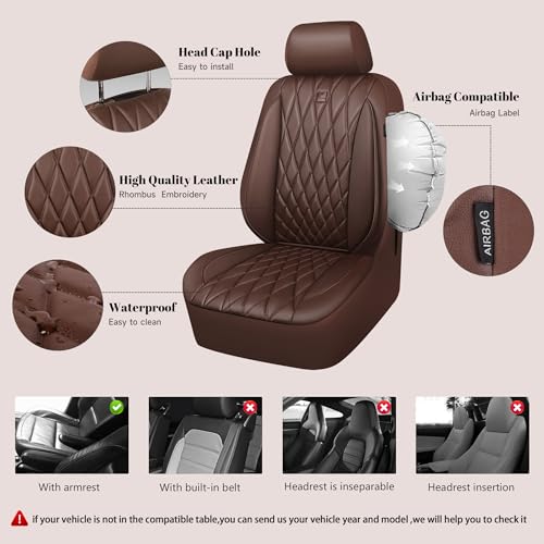 CAR PASS Piping Luxury Faux Leather Seat Covers Full Set, 5 Seats Anti-Slip Waterproof Seat Covers Compatible with Front Armrests, Universal Fit for Suvs,Vans,Trucks,Airbag Compatible, Pure Brown - color: Pure Brown, size: Full Set
