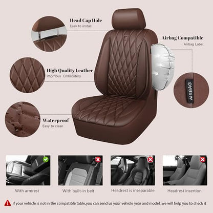 CAR PASS Piping Luxury Faux Leather Seat Covers Full Set, 5 Seats Anti-Slip Waterproof Seat Covers Compatible with Front Armrests, Universal Fit for Suvs,Vans,Trucks,Airbag Compatible, Pure Brown - color: Pure Brown, size: Full Set