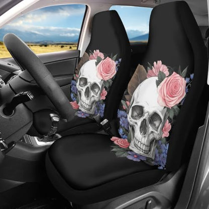 Pehede Car Seat Cover Flower Skull Front for Cars, Easy to Install Cover Set, Accessories Auto Trucks Van SUV,2 Packs - color: Multi13