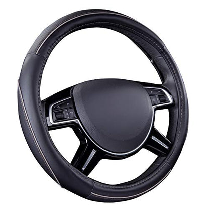 Car Pass Color Piping Microfiber Leather Universal Fit Steering Wheel Cover,Perfectly fit for 14.5-15 inches Suvs,Vans,Trucks,Sedans,Cars,Automotive(Black & Gray or Grey) - color: Grey