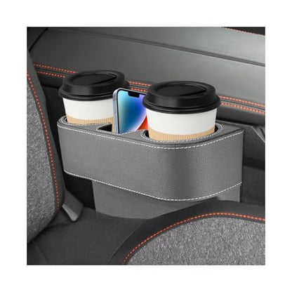 Car Seat Gap Filler Organizer, Multifunctional Auto Console Side Storage Box with Cup Holder, Universal PU Leather Cup Holder Front Seat Crevice Filler for Car Truck SUV (Gray)