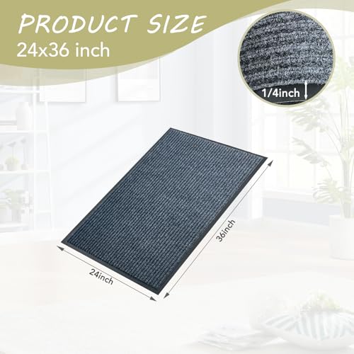 Front Door Mat,2'x3'Indoor Outdoor Door Mat,Heavy Duty Durable Welcome,Commercial Floor Mats Inside Outside Entrance, Waterproof All-Season, All-Weather Non Slip Backing Doormat for Entryway,Dark Gray