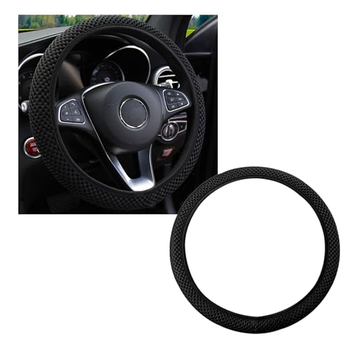Kewucn Car Elastic Stretch Steering Wheel Cover, Soft Microfiber Breathable Ice Silk, Universal 15 Inch Anti-Slip Auto Steering Wheel Protector, Fit Car, SUV, Van, Sedan, Truck (Black) - size: Black