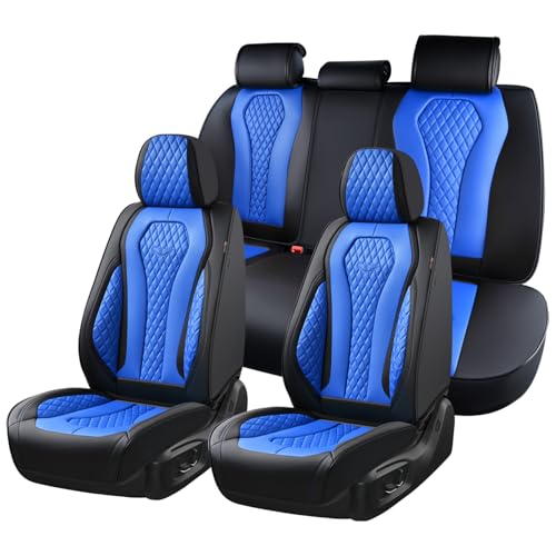 Coverado Car Seat Covers, Leather Seat Covers Full Set, Blue Seat Covers, Car Seat Cushion, Driver Car Seat Covers, Waterproof Car Seat Protector Fit for Most Cars - color: Black/Lightblue, size: FullSet