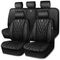 CAR PASS 5 Seats Piping Luxury Faux Leather Seat Covers Full Set, Anti-Slip Waterproof Seat Covers Compatible with Front Armrests, Universal Fit for Suvs,Vans,Trucks,Airbag Compatible, Pure Black - color: Black with Black, size: Full Set