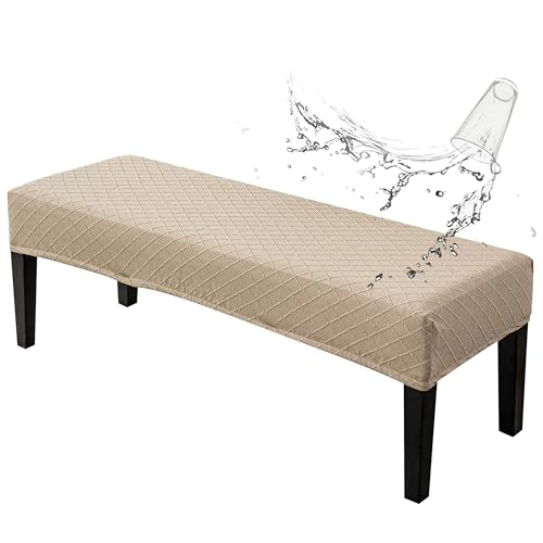 Genina Stretch Dining Bench Covers, Waterproof Stretch Jacquard Bench Seat Protector Cover, Rectangular Bench Cover for Bedrooms, Living Rooms, Kitchens, Removable, Washable-Khaki - color: Khaki, size: Argyle