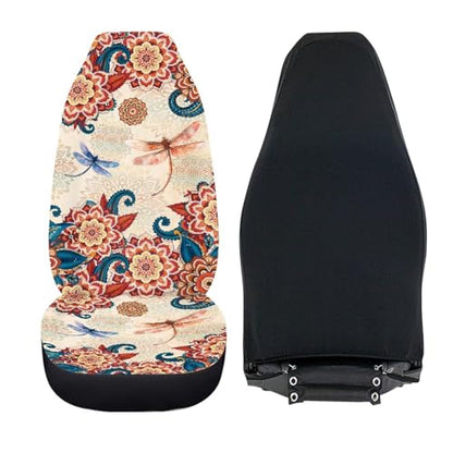 Bohemian Dragonfly Car Front Seat Cover for Men 2 Pieces Set Lightweight Highly Elastic Automotive Seat Cover Anti Slip Towel Blanket for Trucks Sedans Van(Red) - color: Bohemian Dragonfly Red