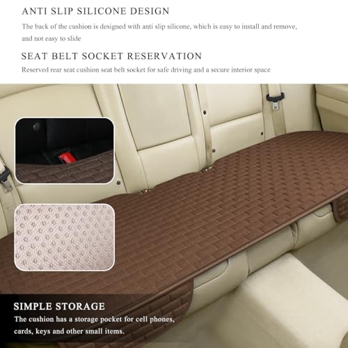 Linen Car Seat Cover, Anti-Slip Bottom Bench Protector Rear Seat Pad with Storage Pockets, Comfy Breathable Long Rear Seat Cushion Pad for Most Vehicles, Car Accessories (Rear Coffee) - color: Rear Coffee