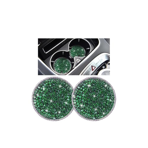 Bling Car Cup Holder Coaster, 2PCS 2.75 Inch Crystal Rhinestone Anti Slip Vehicle Drink Cup Mat for Women Girls, Auto Interior Embedded in Ornaments. Universal for SUV RV Truck (Dark Green) - color: Dark Green