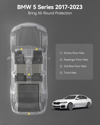3W Floor Mats & Cargo Liner Fit for BMW 5 Series G30 2017-2023 All Weather TPE Floor Liner Custom Fit for BMW G30 5 Series 520i 530i 535i 540i 540d 550i Full Set Car Accessories (Not for GT & 530e) - style: 6) 5 Series 2017-2023 | Full Set