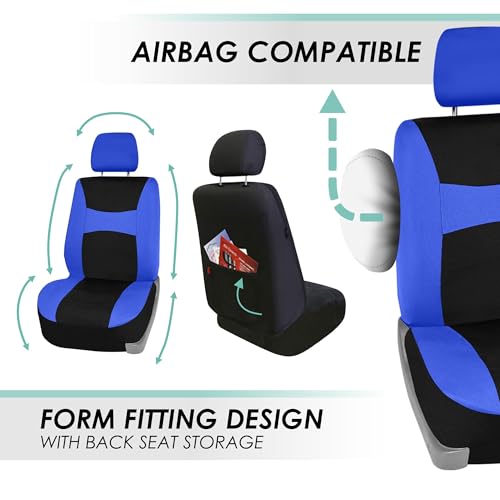 FH Group Light & Breezy Cloth Car Seat Covers, 7 Seater Three Row Set- Airbag & Split Ready -Universal for Cars Trucks and SUVs Blue/Black - color: Blue
