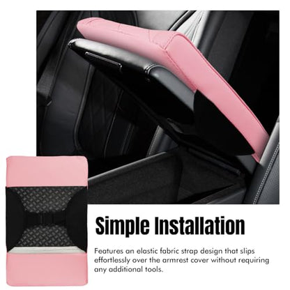 Hovom Car Center Console Armrest Pillow, 12.6"×7.87"×1.97" Leather Arm Rest Cover for Cars, Soft Comfortable Auto Armrest Cushion Pad, Vehicle Middle Console Cover, Car Accessories (Pink) - color: Pink