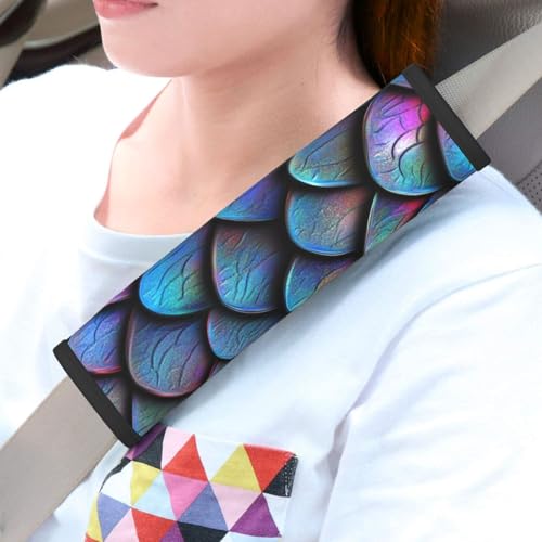 Seat Belt Cover Pads Iridescent Dragon Scales Car Seat Belt Covers for Women Men Adults Kids Soft Comfortable Auto Seatbelt Cushion Shoulder Strap Pad Handle Wraps, 1 Pair - color: Iridescent Dragon Scales